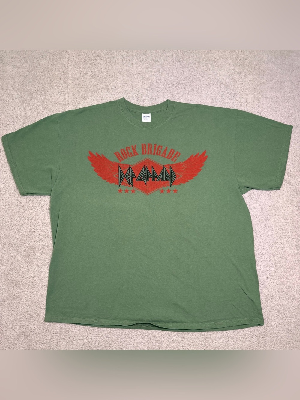 Def Leppard Rock Brigade T Shirt Men’s 2XL Olive Green Summer Tour 2016 Graphic